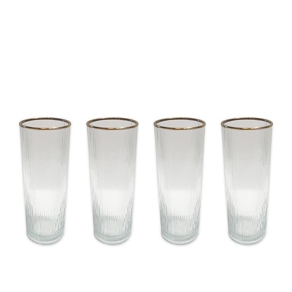 culinary concepts Set of Four Ribbed Recycled Glass High Balls with Gold Rim | PERFECTLY IMPERFECT