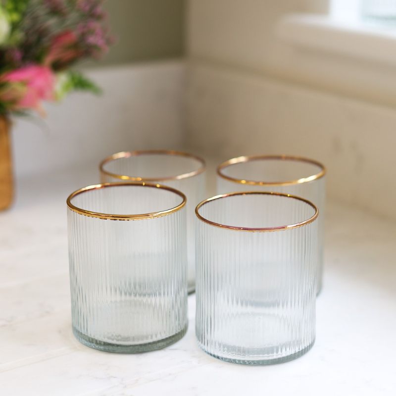 Culinary Concepts Set Of Four Ribbed Recycled Glass Tumblers With Gold Rim | PERFECTLY IMPERFECT
