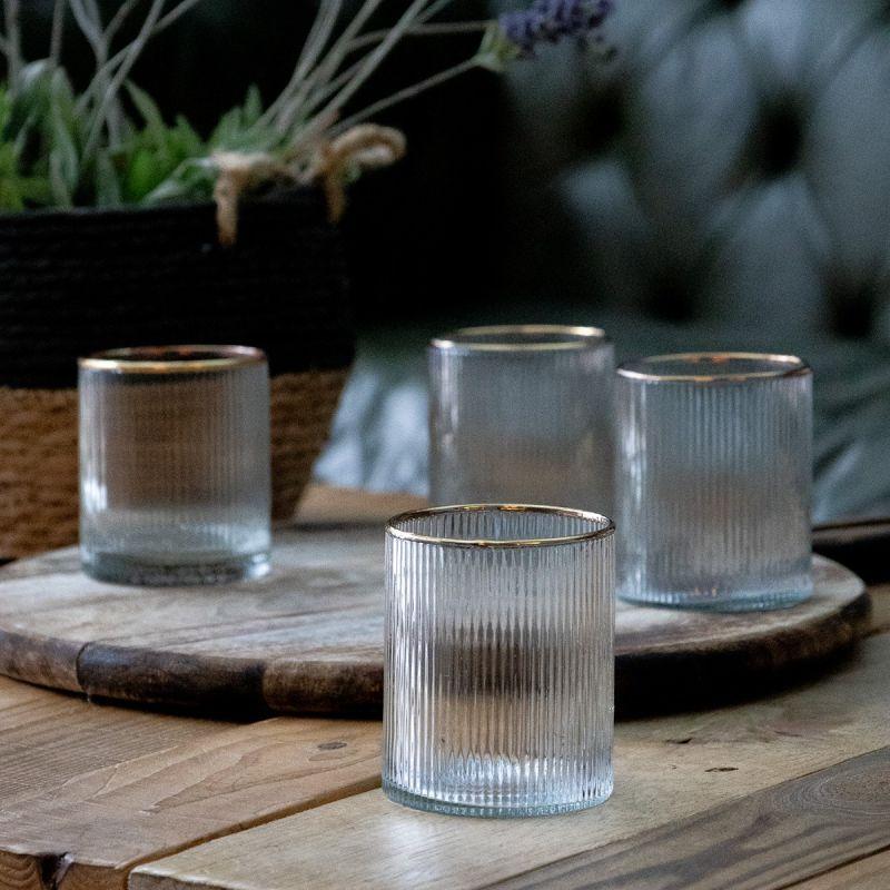 Culinary Concepts Set Of Four Ribbed Recycled Glass Tumblers With Gold Rim | PERFECTLY IMPERFECT