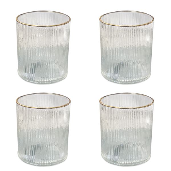culinary concepts Set of Four Ribbed Recycled Glass Tumblers with Gold Rim | PERFECTLY IMPERFECT