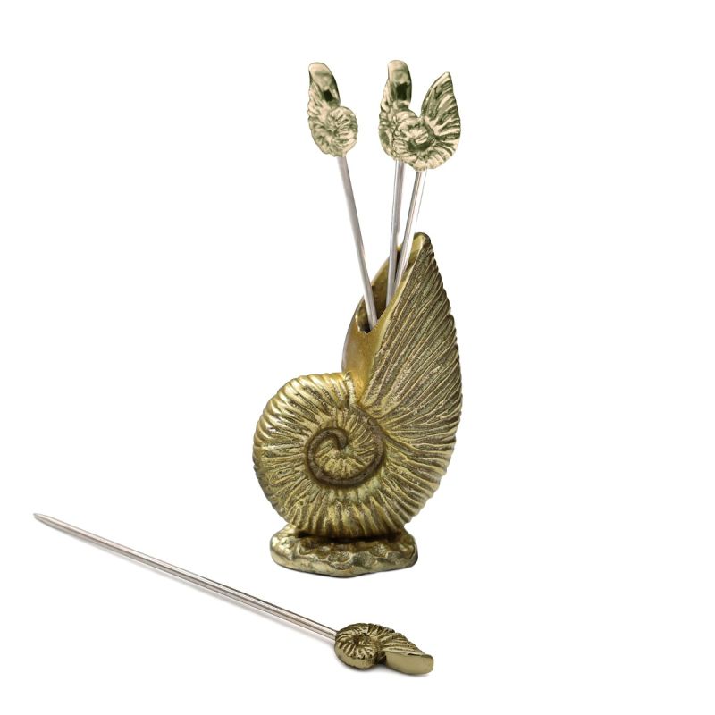 Culinary Concepts Set Of Four Shell Cocktail Picks In Holder - Gold