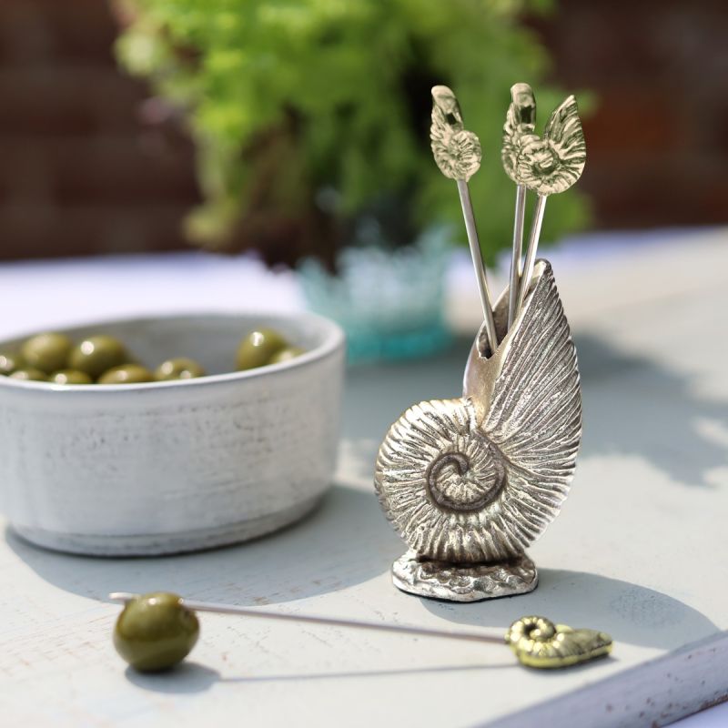 culinary concepts Set of Four Shell Cocktail Picks in Holder