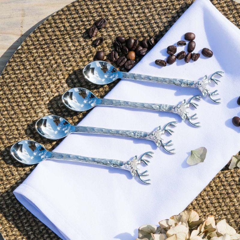 culinary concepts Set of Four Stag Head Coffee Spoons