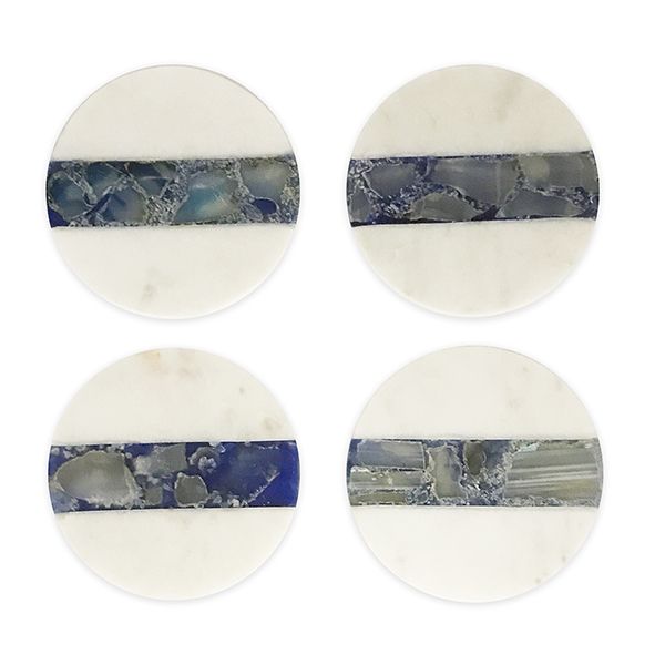 Culinary Concepts Set Of Four White Marble And Blue Agate Coasters