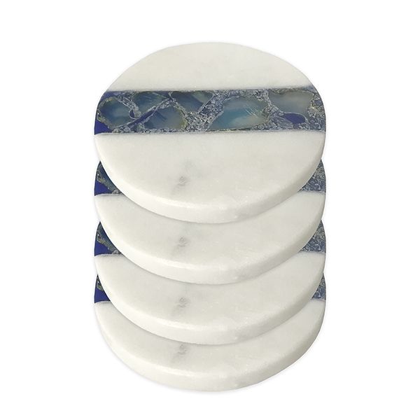 culinary concepts Set of Four White Marble and Blue Agate Coasters