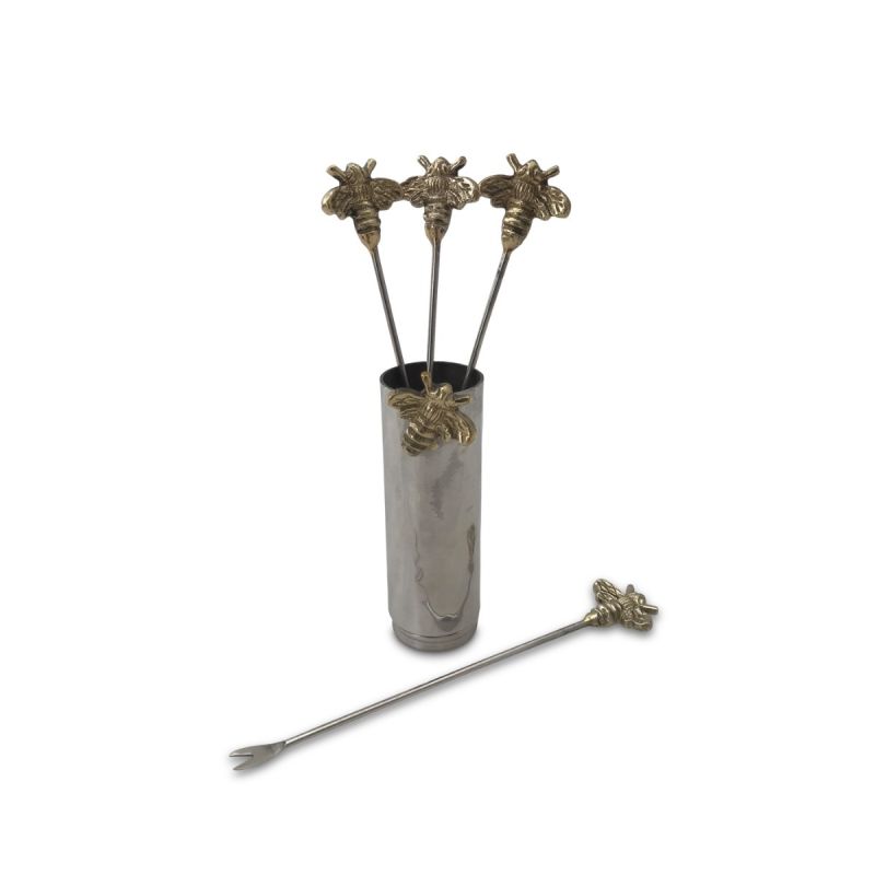 culinary concepts Set of Four Woodland Bee Olive Picks And Holder