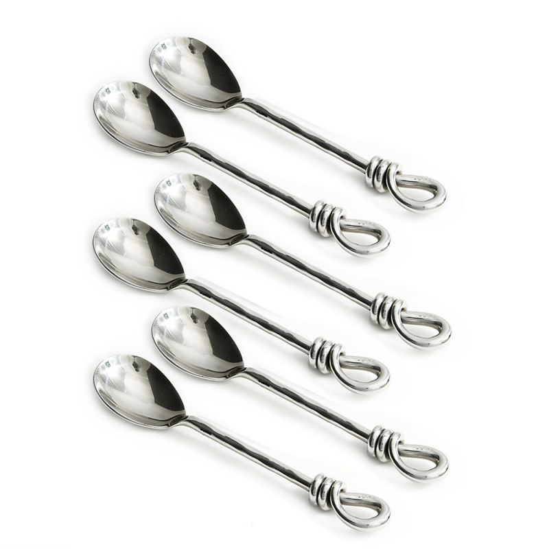 culinary concepts Set of Six Large Hammered Knot Tea Spoons