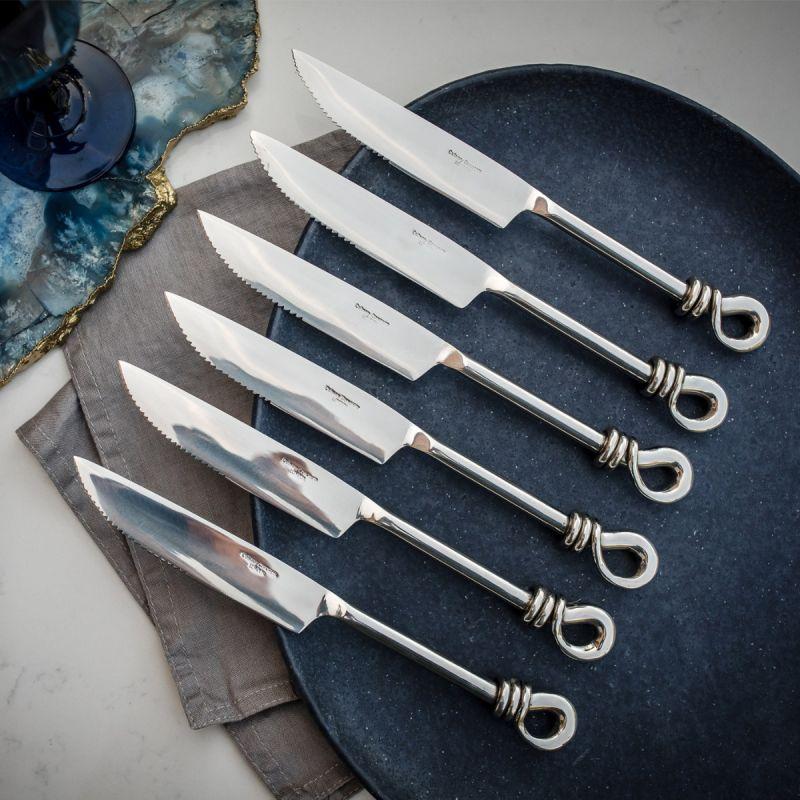 Culinary Concepts Set Of Six Polished Knot Steak Knives | HANDMADE TO ORDER