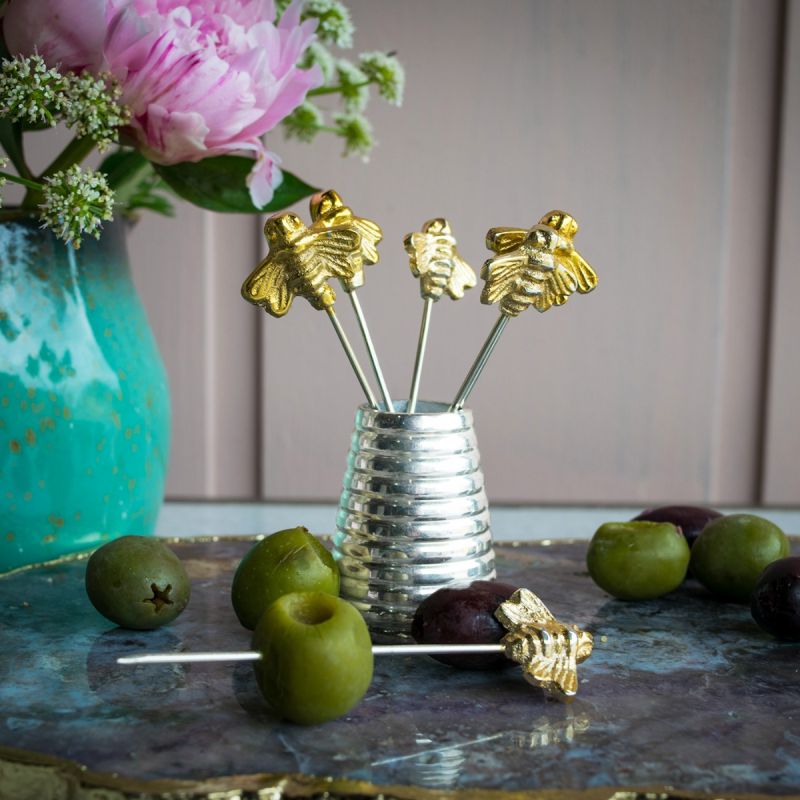 culinary concepts Set of Six Queen Bee Olive Picks & Holder