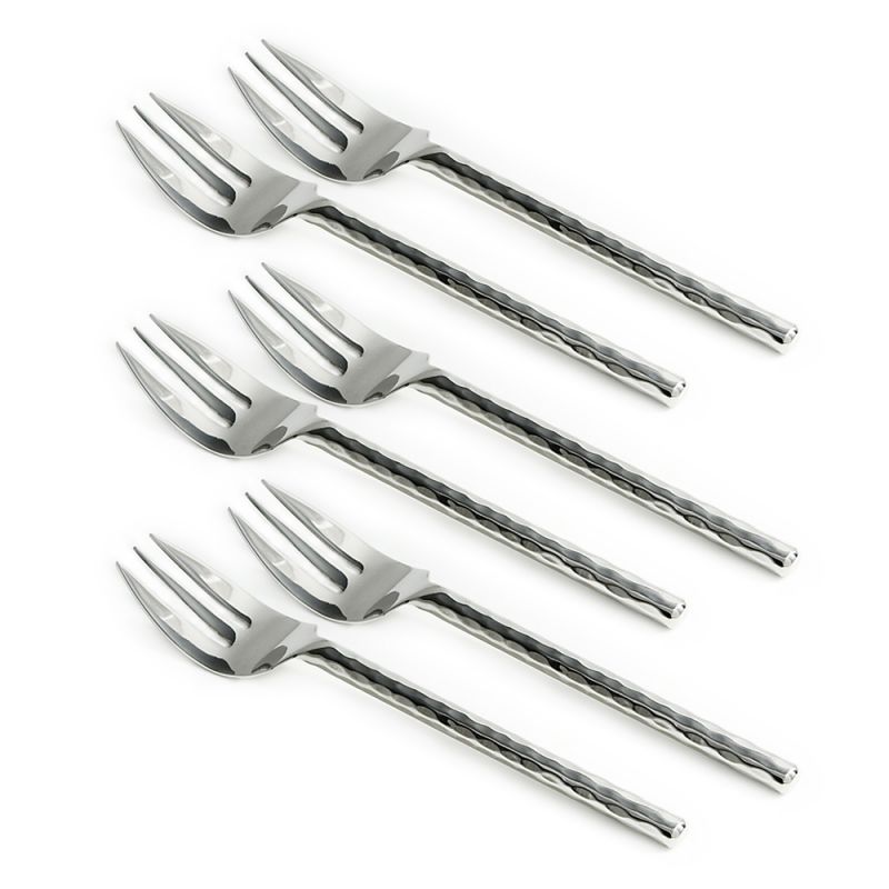 culinary concepts Set of Six Round Hammered Fish Forks