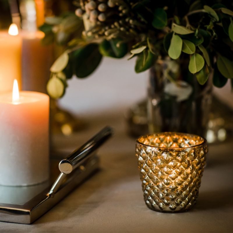 Culinary Concepts Set Of Six Small Antique Silver Mercury Glass Bubble Tea Light Holders