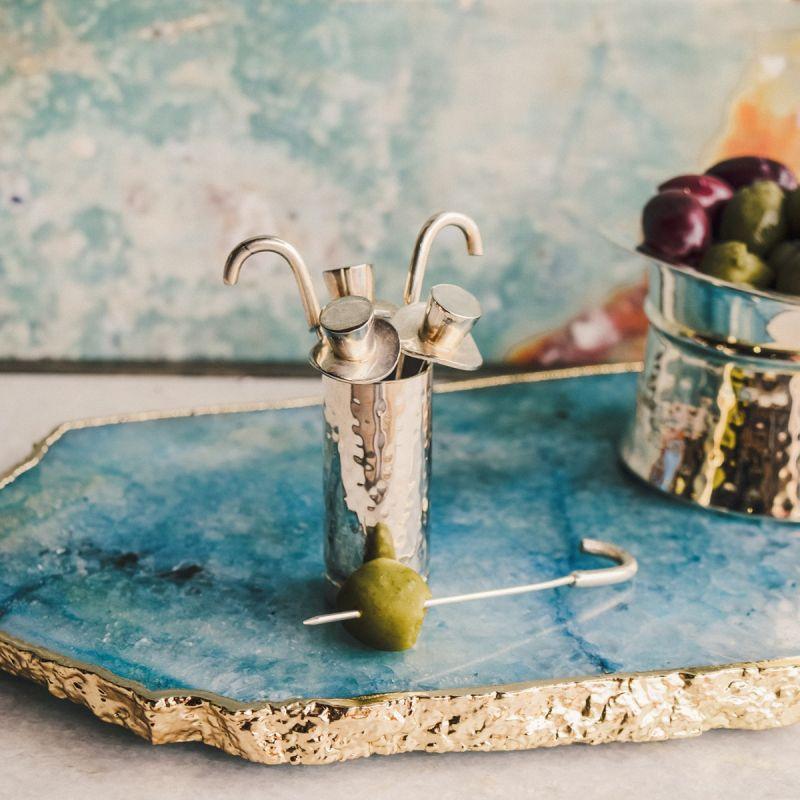 Culinary Concepts Set Of Six Top Hat & Cane Olive Picks With Holder