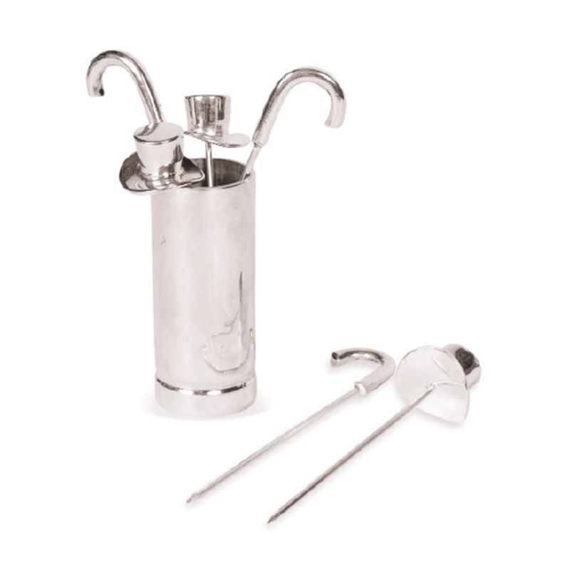 culinary concepts Set of Six Top Hat & Cane Olive Picks with Holder