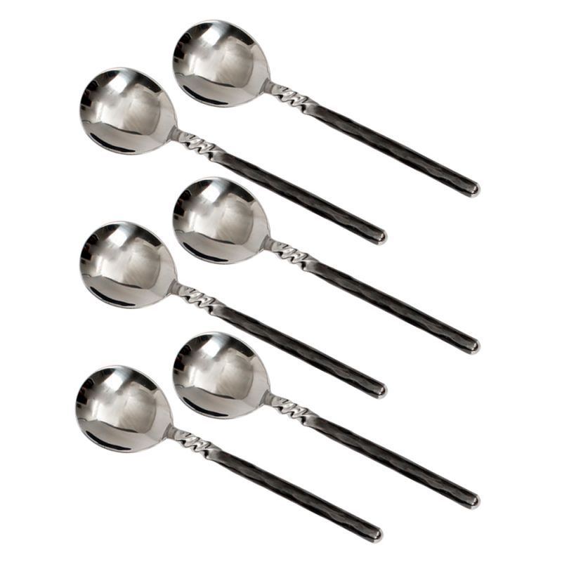 culinary concepts Set of Six Unpolished Twist Neck Soup Spoons
