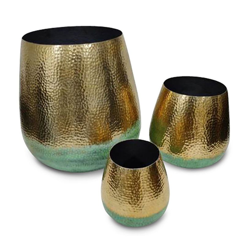 culinary concepts Set of Three Gold & Jade Finish Urns