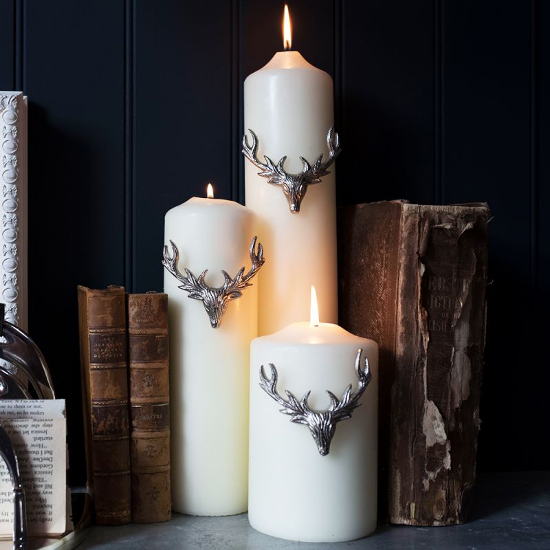 Culinary Concepts Set Of Three Large Stag Antler Candle Pins - Silver Finish
