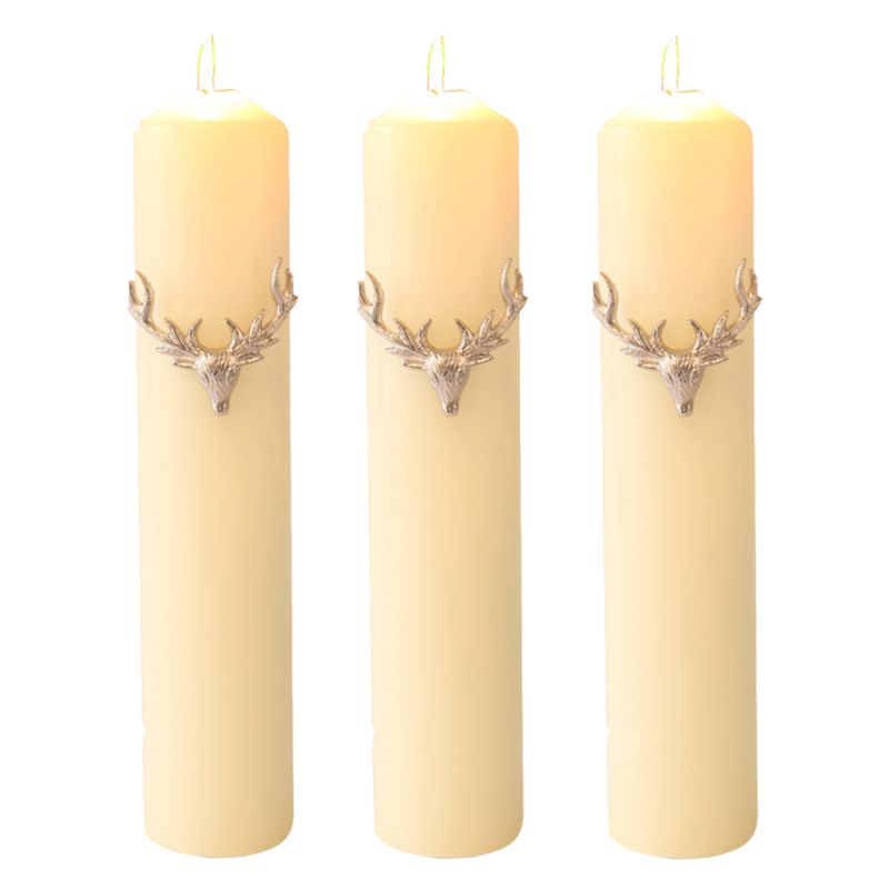 culinary concepts Set of Three Large Stag Antler Candle Pins - Silver Finish