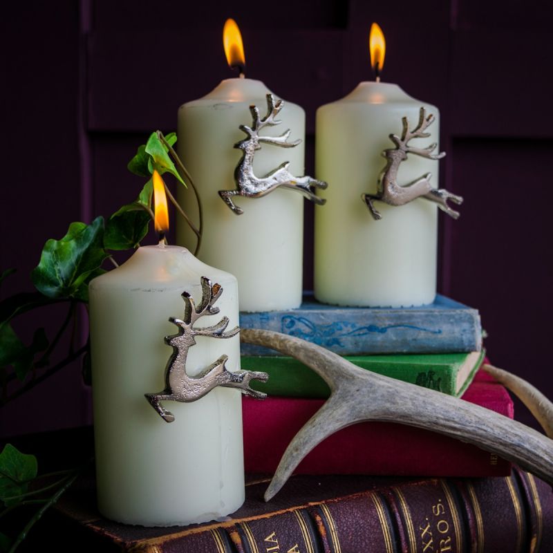 Culinary Concepts Set Of Three Leaping Stag Candle Pins - Silver Finish