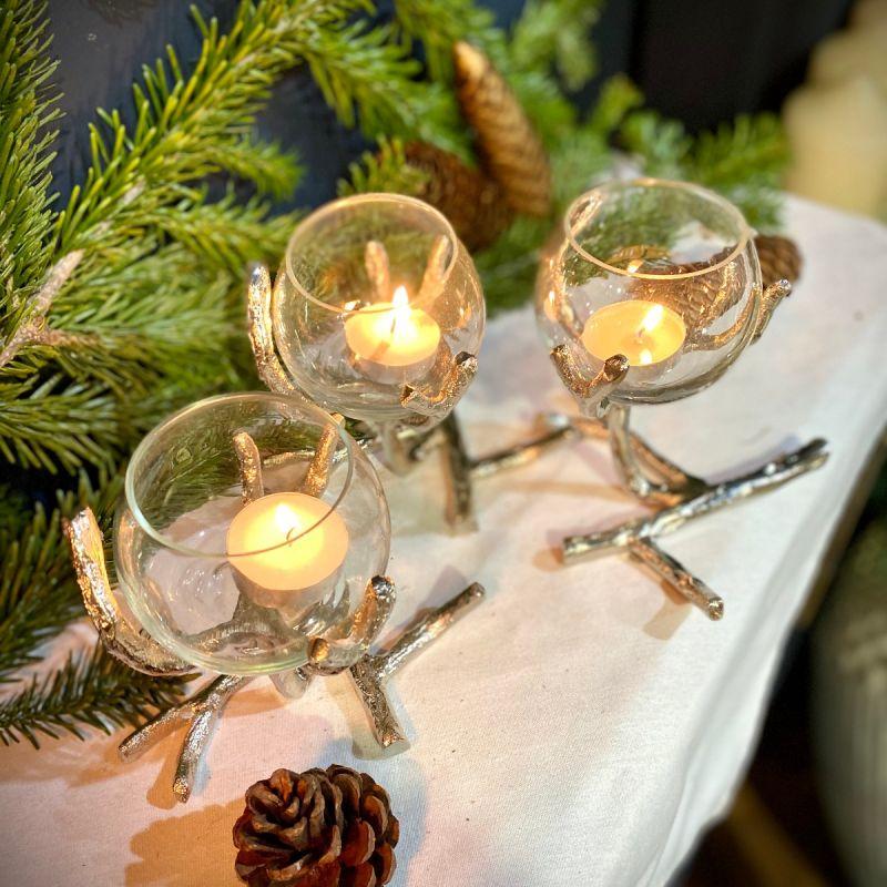 Culinary Concepts Set Of Three Silver Branch Single Tea Light Holders