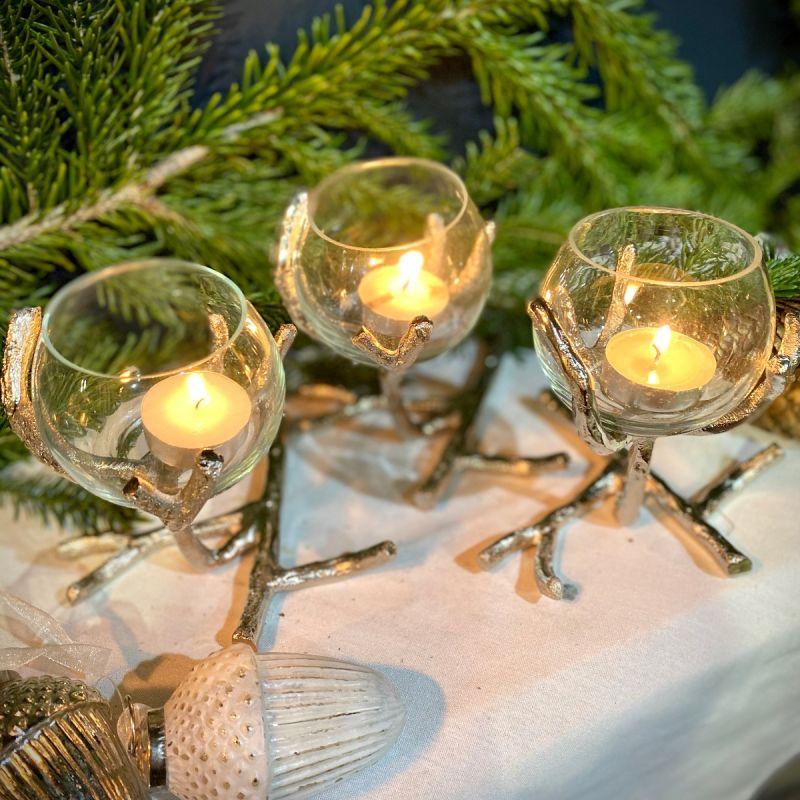 Culinary Concepts Set Of Three Silver Branch Single Tea Light Holders