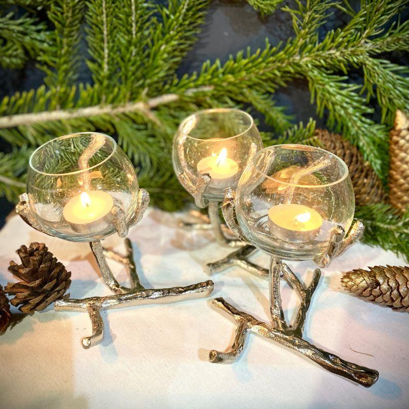 Culinary Concepts Set Of Three Silver Branch Single Tea Light Holders