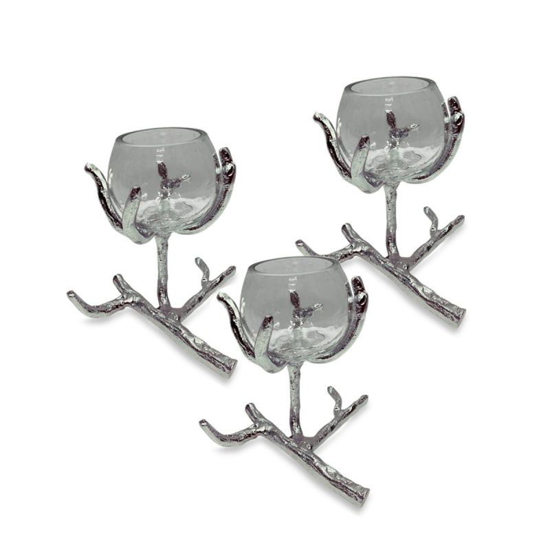culinary concepts Set of Three Silver Branch Single Tea Light Holders