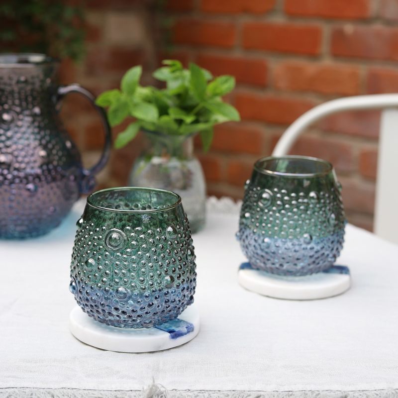 Culinary Concepts Set Of Two Blue Green Ombre Glass Tumblers