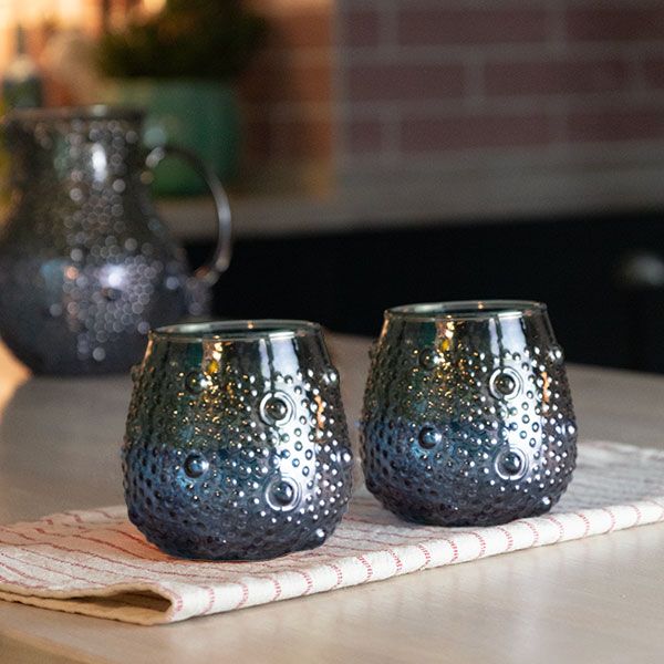 Culinary Concepts Set Of Two Blue Green Ombre Glass Tumblers