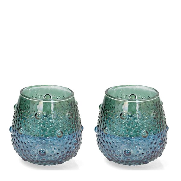 culinary concepts Set of Two Blue Green Ombre Glass Tumblers
