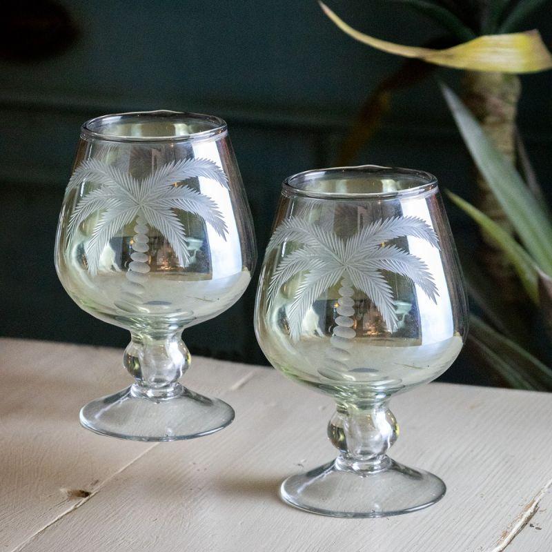 Culinary Concepts Set Of Two Palm Etched Wine Glasses