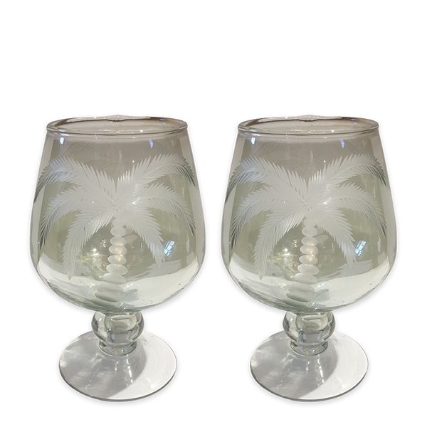 culinary concepts Set of Two Palm Etched Wine Glasses