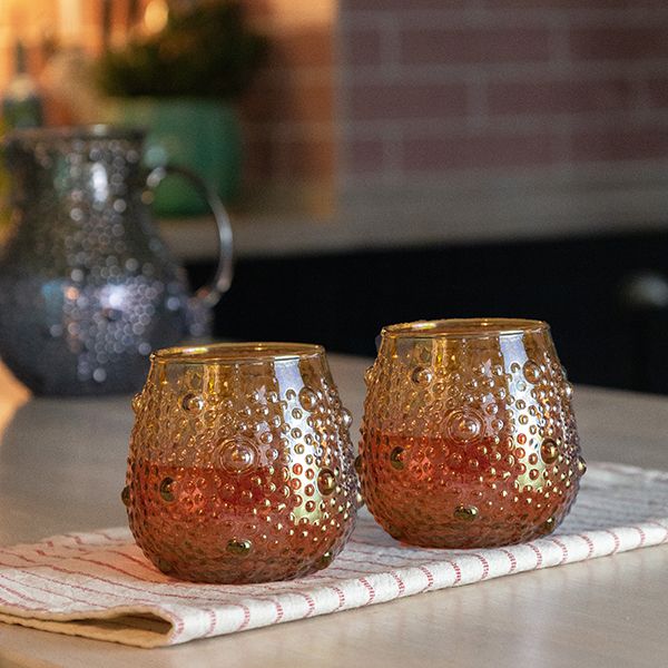 Culinary Concepts Set Of Two Red Amber Ombre Glass Tumblers