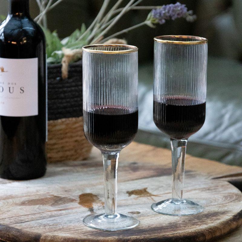 Culinary Concepts Set Of Two Ribbed Recycled Glass Wine Glasses With Gold Rim| PERFECTLY IMPERFECT