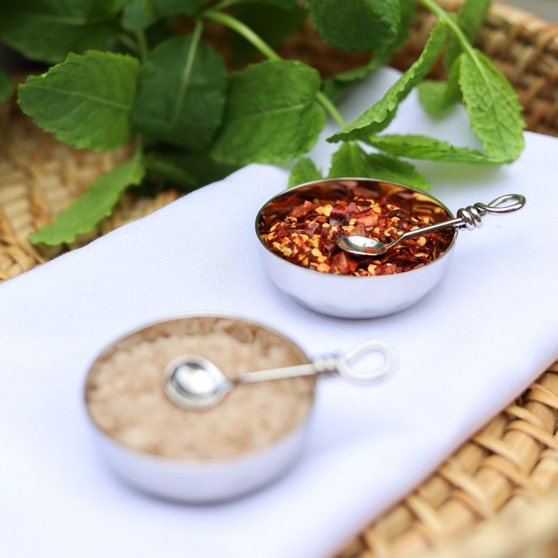 Culinary Concepts Set Of Two Salt Bowls And Polished Knot Salt Spoons