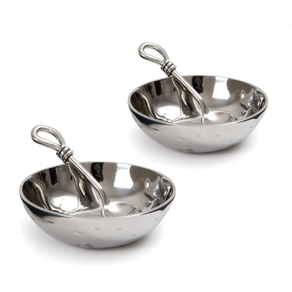 culinary concepts Set of Two Salt Bowls and Polished Knot Salt Spoons