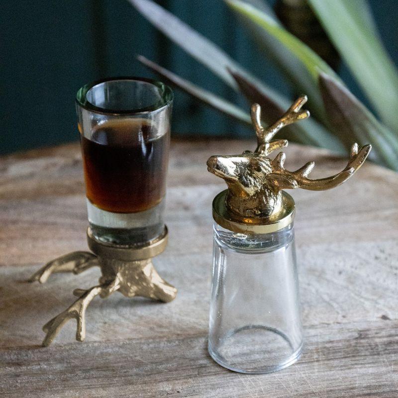 Culinary Concepts Set Of Two Stag Shot Glasses - Gold Finish