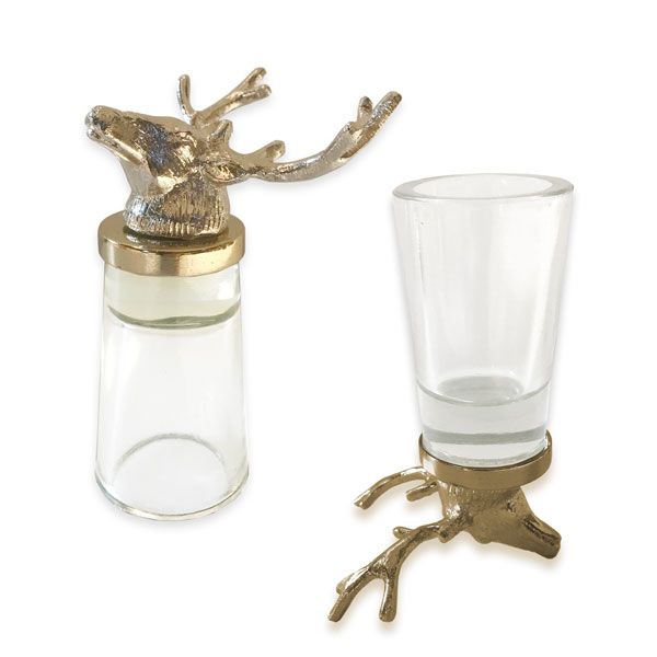 culinary concepts Set of Two Stag Shot Glasses - Gold Finish