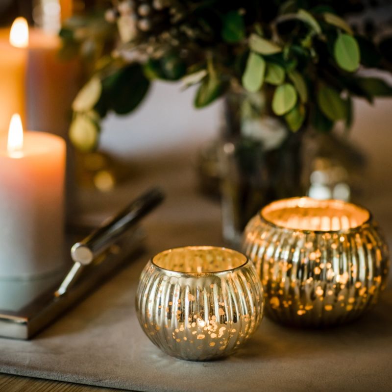 Culinary Concepts Small Antique Gold Mercury Glass Globe Tea Light Holder