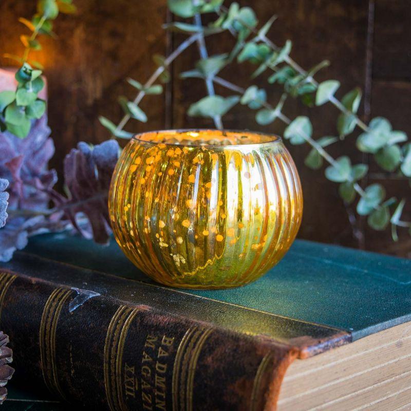 Culinary Concepts Small Antique Gold Mercury Glass Globe Tea Light Holder