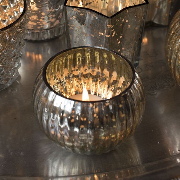 culinary concepts Small Antique Silver Mercury Glass Globe Tea Light Holder