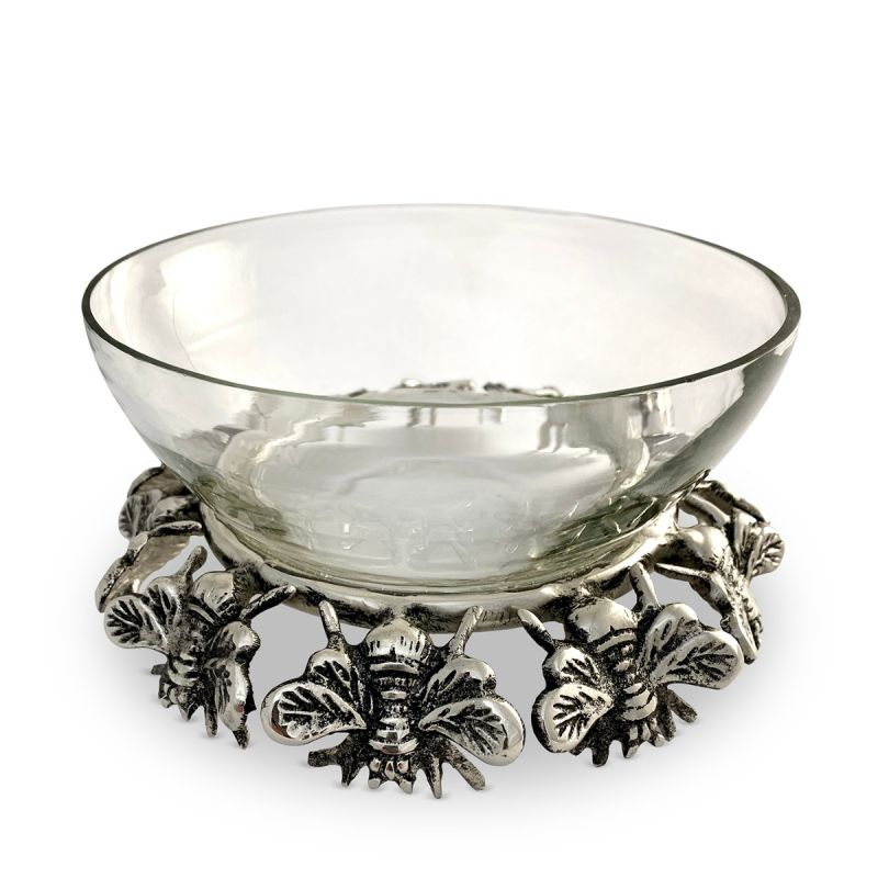 Culinary Concepts Small Buzzy Bee Stand With Glass Bowl - Silver
