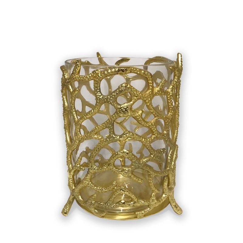 culinary concepts Small Coral Hurricane Lantern - Gold Finish