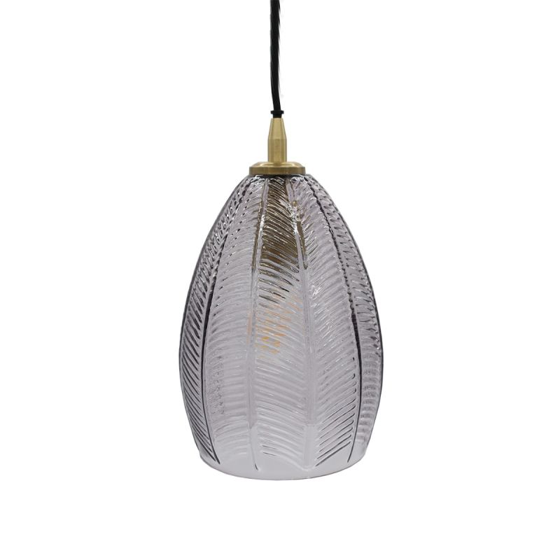 culinary concepts Smoked Glass with Embossed Palm Pendant Light