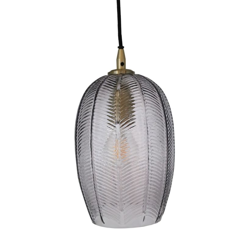 culinary concepts Smoked Glass with Embossed Palm Tulip Pendant Light