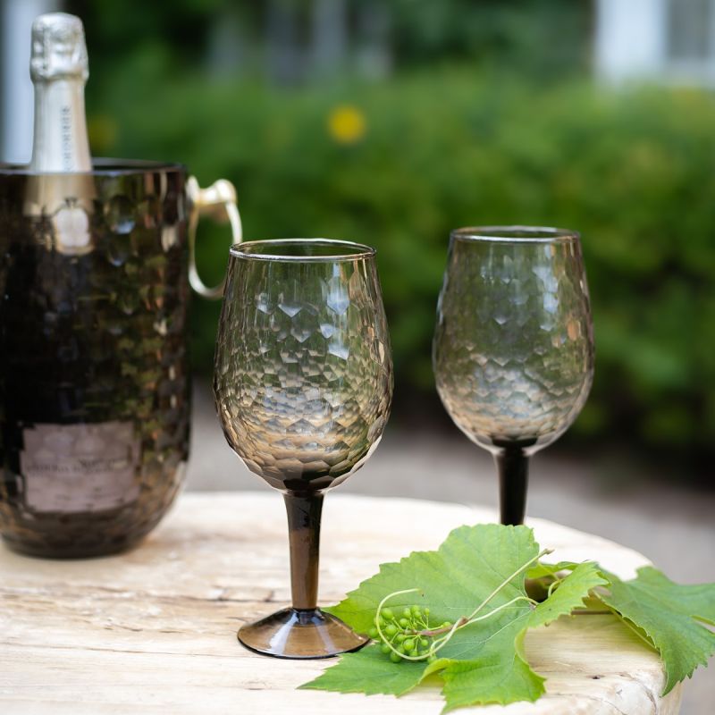 culinary concepts Smoked Hammered Cut Glass Wine Glasses - Set of Two