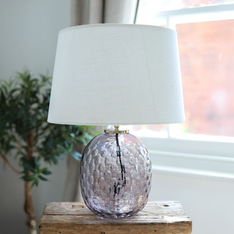 Culinary Concepts Smoked Hand Cut Glass Oval Table Lamp With Shade