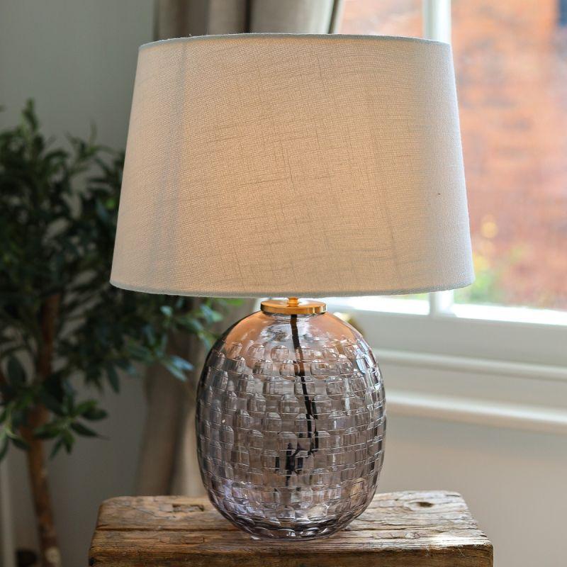 Culinary Concepts Smoked Hand Cut Glass Oval Table Lamp With Shade