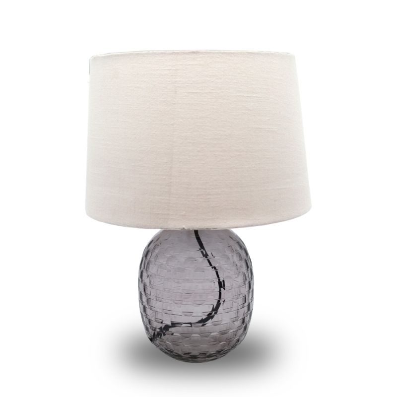 culinary concepts Smoked Hand Cut Glass Oval Table Lamp with Shade