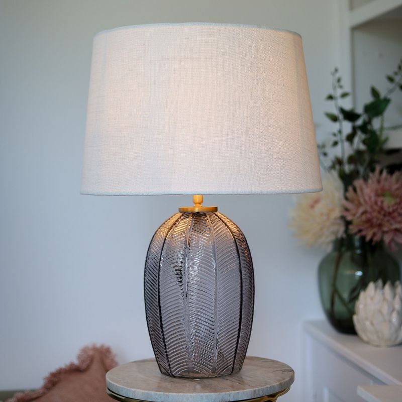 Culinary Concepts Smoked Palm Embossed Glass Table Lamp With Shade