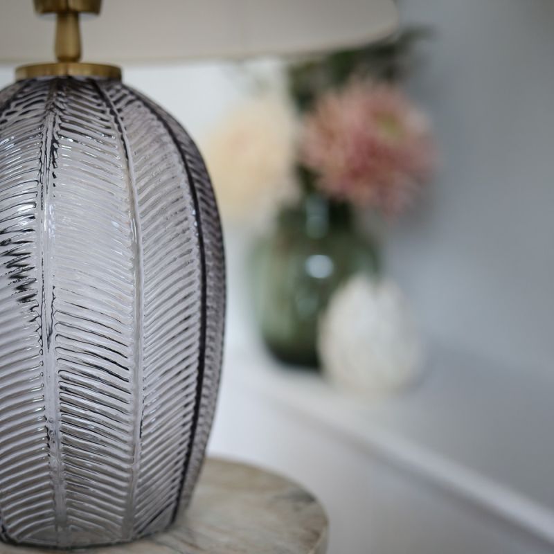 Culinary Concepts Smoked Palm Embossed Glass Table Lamp With Shade